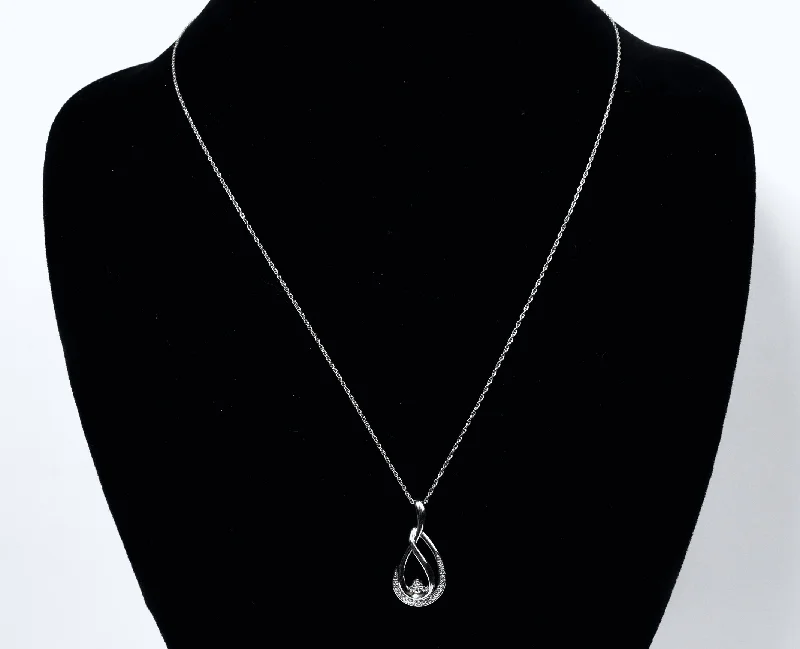 Trendy Layered Silver Necklace For Chic Look-Sterling Silver Diamond Pendant on Sterling Silver Chain Necklace - 18"