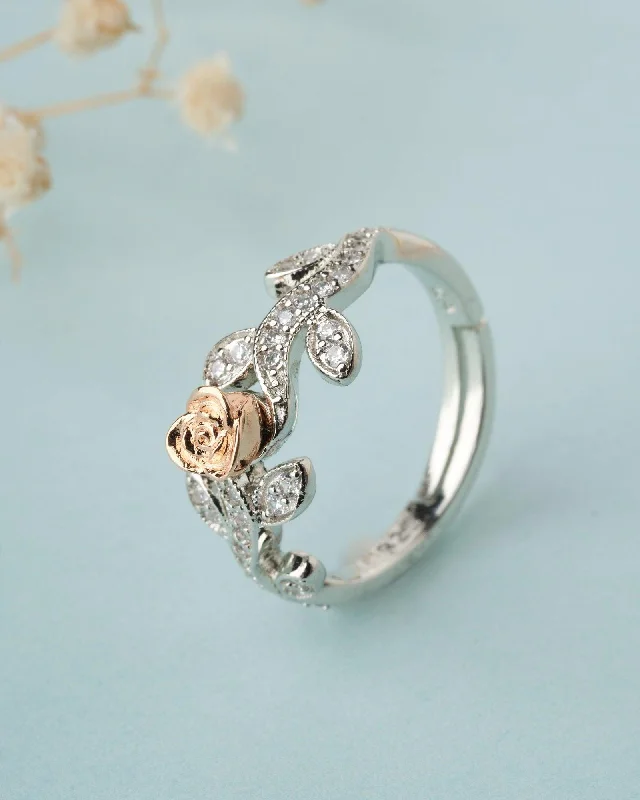 Trendy Gemstone Rings For Fashion-Forward Brides-925 Sterling Silver Beautiful Rose Ring R01586