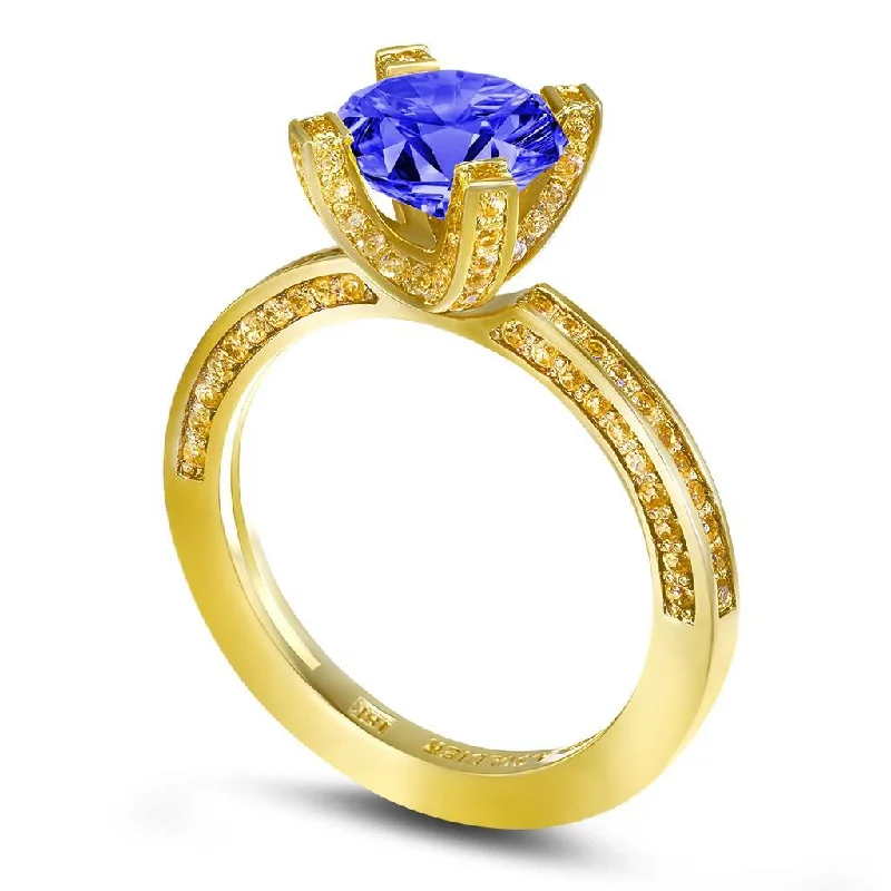 Personalized Stacking Rings For Casual Wear-Princess Tanzanite Garnert Gold Engagement Ring