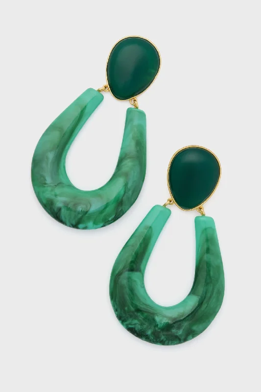 Elegant Dangle Earrings With Crystals-Malachite Marble Indra Earrings