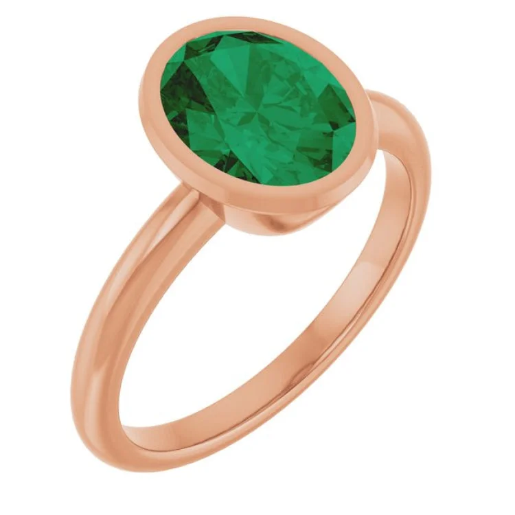 Elegant Wedding Bands With Colored Gemstones-14K Rose Lab-Grown Emerald Ring