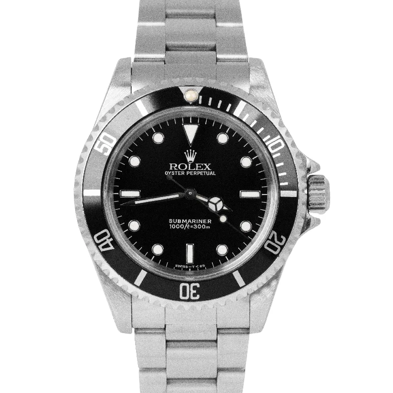 Classic Leather Strap Watches-UNPOLISHED Rolex Submariner No-Date Black Stainless Steel 40mm Watch 14060