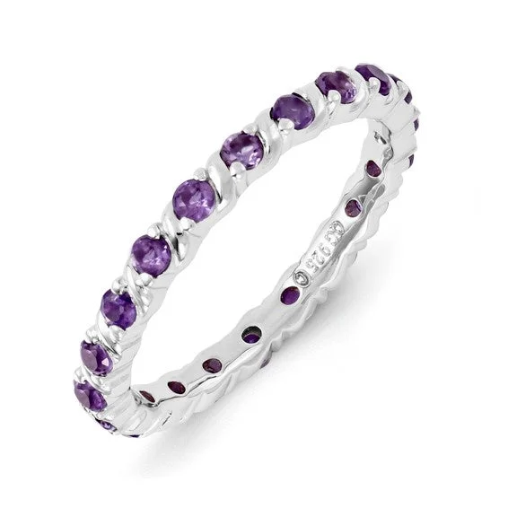 Luxury Gold Wedding Rings For Bridesmaids-Sterling Silver Stackable Expressions Amethyst Ring