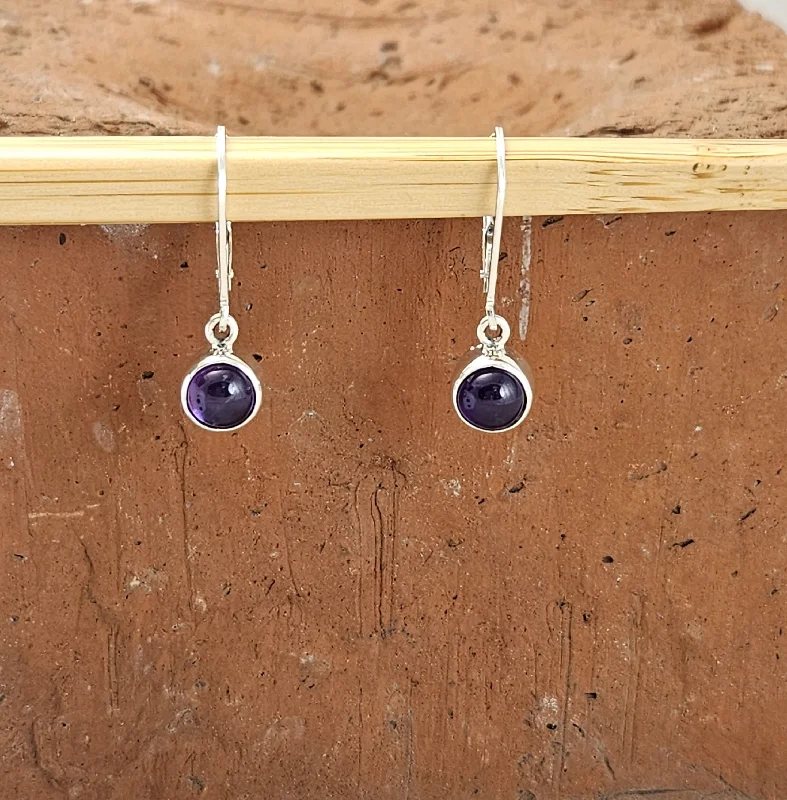 Simple Silver Earrings With Pearls-Sterling and Amethyst Drop Earrings with French Hook