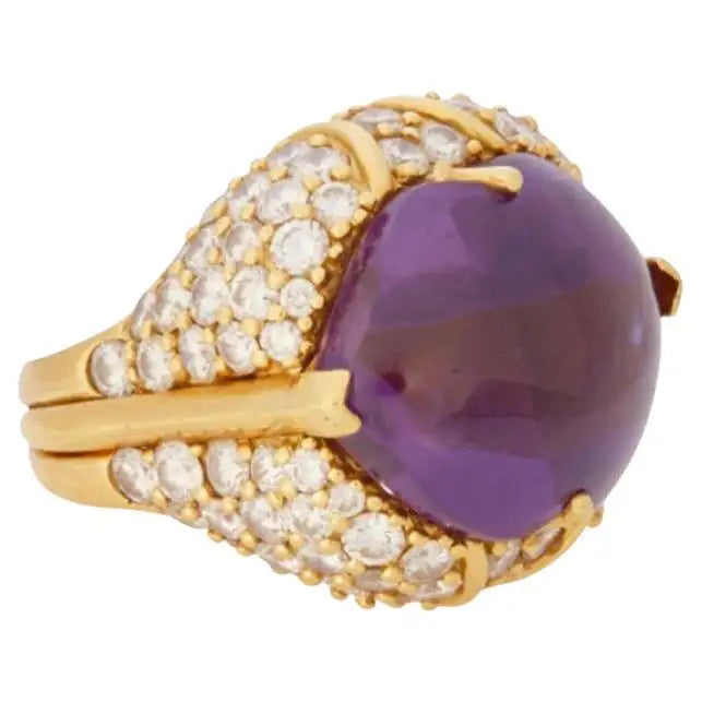 Personalized Engagement Rings For Special Moments-Fashion Forward Fancy Cut Amethyst and Diamond Ring in 18k Yellow Gold