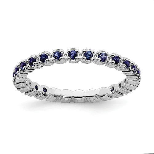 Custom Rose Gold Wedding Bands For Brides-Sterling Silver Stackable Expressions Blue Sapphire Eternity Ring