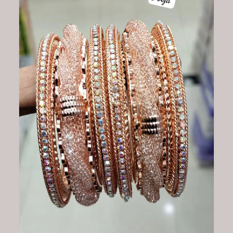 Trendy Custom Wedding Bangles For Brides-Pooja Bangles Rose Gold Plated Bangle Set