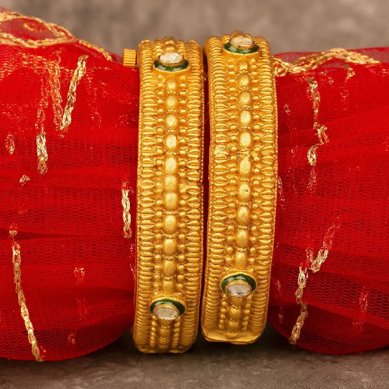 Elegant Diamond Bangles For Fashion-Forward Brides-Raddhi Jewels Designer Premium Quality Rajwadi Gold Plated Brass Openable Kada/Bangles Set