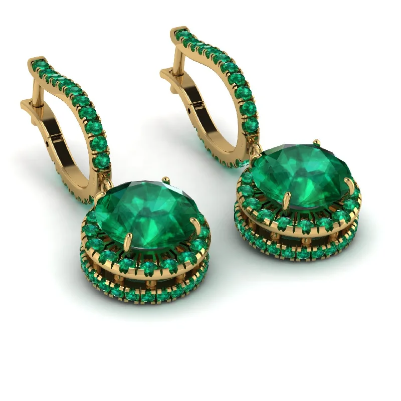 Beautiful Gemstone Earrings For Birthday-Hidden Halo Emerald Hoop Earrings - Catalina No. 19