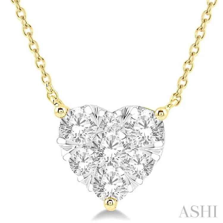 Bold Gold Necklace For Fashion Week-1 Ctw Lovebright Diamond Heart Necklace in 14K Yellow and White Gold