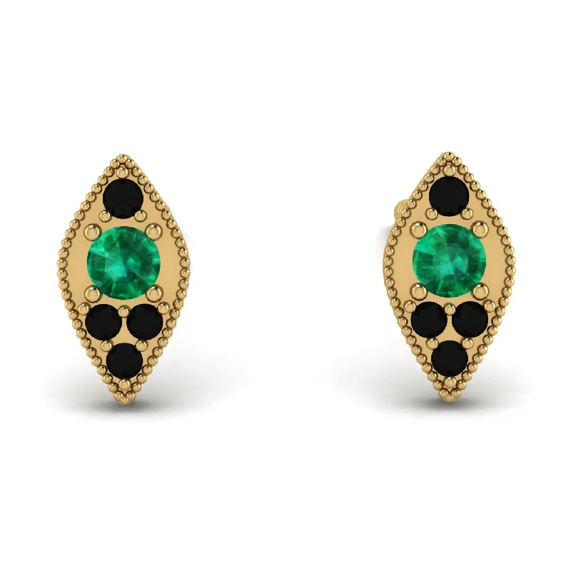 Handcrafted Gold Earrings For Women-Milgrain Marquise Emerald Earrings - Faye No. 34