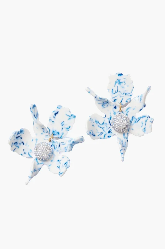 Long Crystal Earrings For Evening Parties-Delft Crystal Lily Earrings