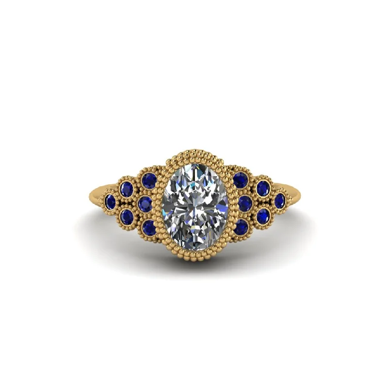 Unique Silver Rings For Engagement-Sapphire Milgrain Beaded Bezel Engagement Ring - Stacy No. 61