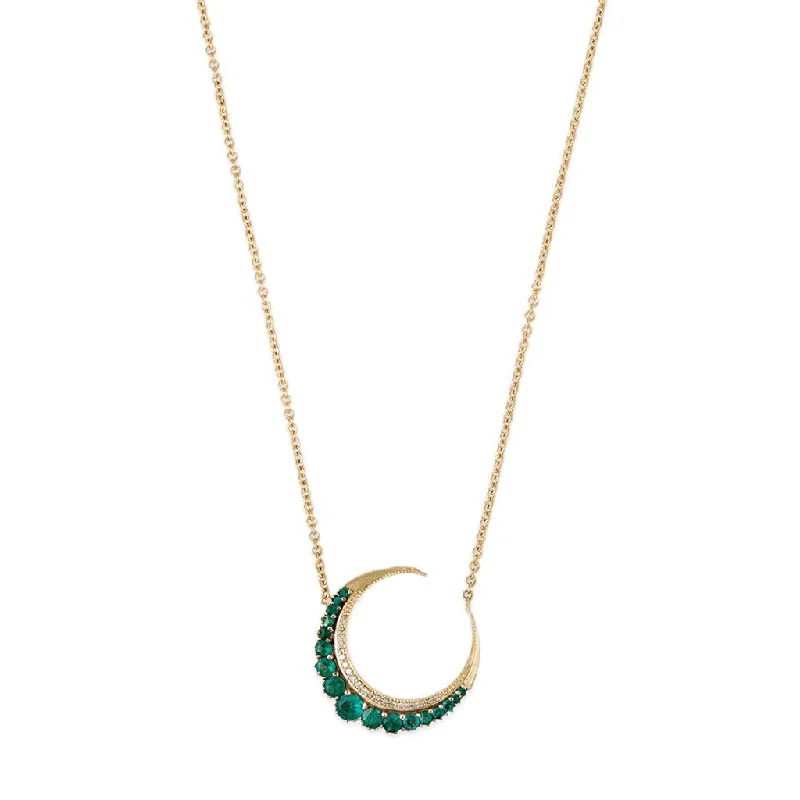 Gold Choker Necklace For Evening Style-SMALL EMERALD CRESCENT MOON NECKLACE