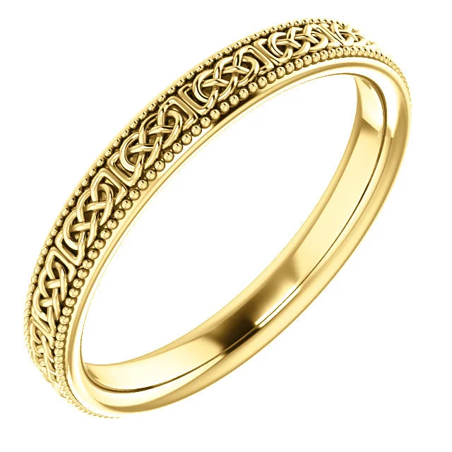 Unique Wedding Bands With Engraving For Couples-14K Gold 3 mm Celtic-Inspired Milgrain Eternity Band