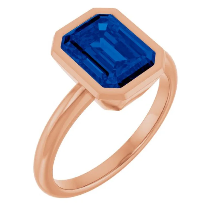 Unique Gold Rings For Anniversary Gifts-14K Rose Lab-Grown Blue Sapphire Ring