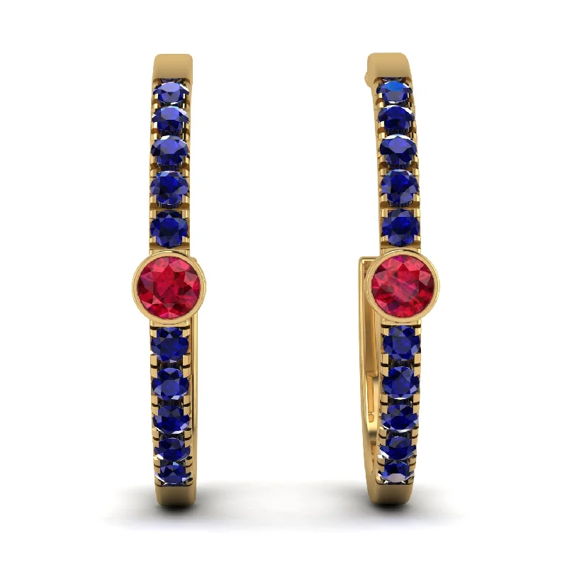 Bohemian Drop Earrings For Festivals-Hoop Ruby Earrings Micro Pave - Ansley No. 70