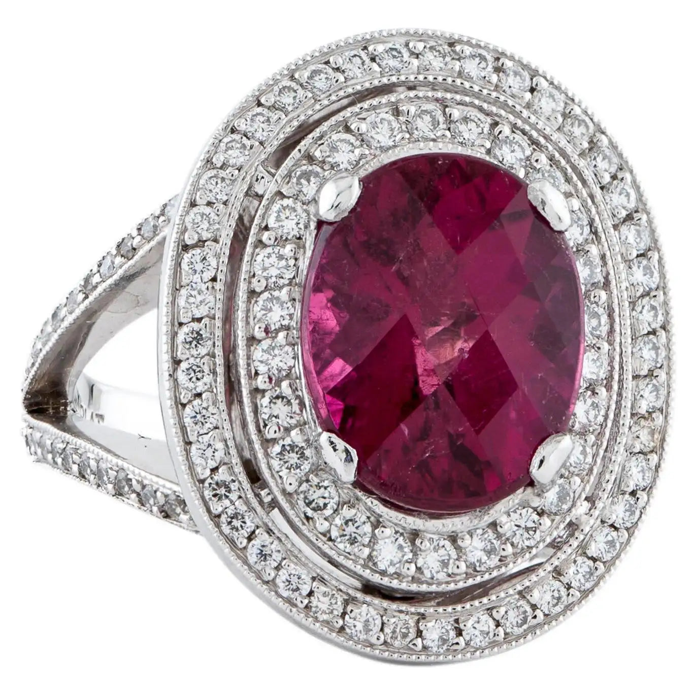 Trendy Engagement Rings With Colored Stones-Rubellite Tourmaline & Diamond Ring