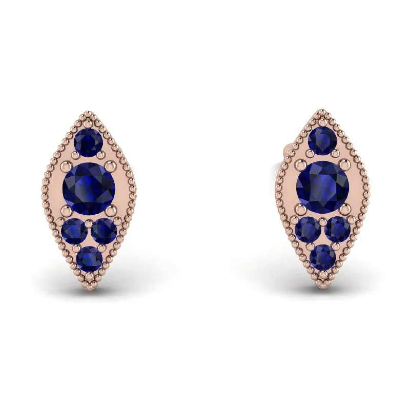 Trendy Boho Earrings For Summer-Milgrain Marquise Sapphire Earrings - Faye No. 74