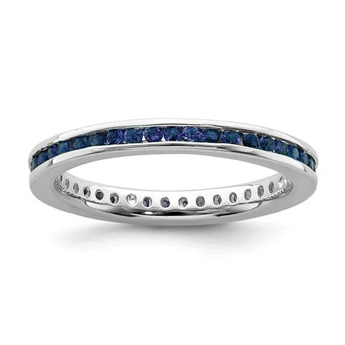 Personalized Silver Rings For Special Gifts-Sterling Silver Stackable Expressions Channel Set Created Blue Sapphire Eternity Ring