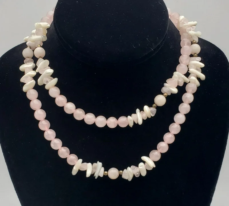 Custom Chain Necklace For Fashionable Look-Rose Quartz and Shell Bead Necklace - 32"