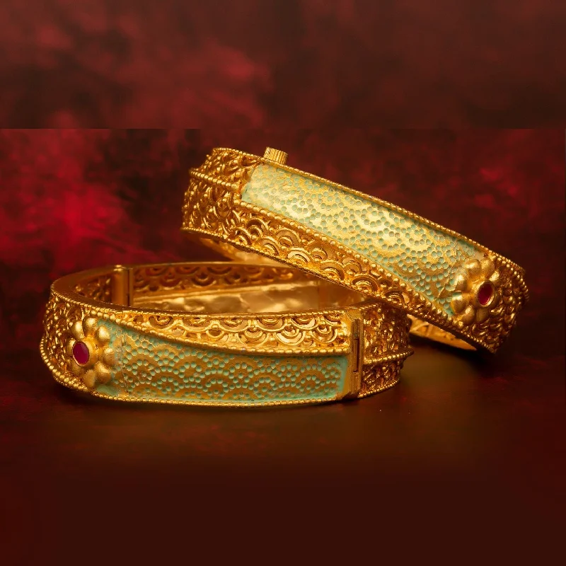 Personalized Custom Bangles For Special Occasions-Raddhi Jewels Designer Premium Quality Rajwadi Gold Plated Brass Openable Kada/Bangles Set