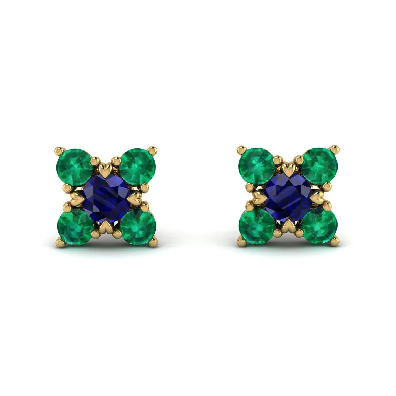 Trendy Earrings With Colored Stones-Geometrical 5 Sapphires Stud Earrings - Noa No. 28