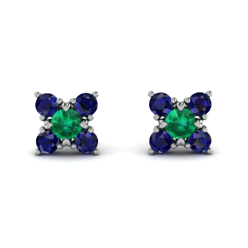 Geometric Silver Earrings For Modern Look-Geometrical 5 Emeralds Stud Earrings - Noa No. 66