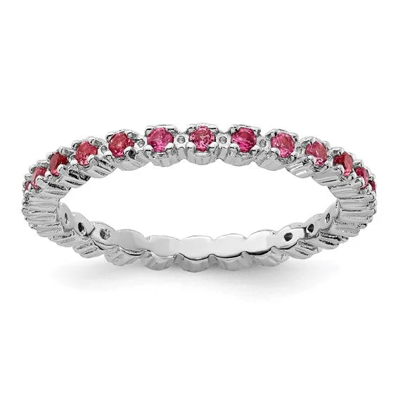 Simple Gold Wedding Rings For Bridesmaids-Sterling Silver Stackable Expressions Pink Tourmaline Eternity Ring