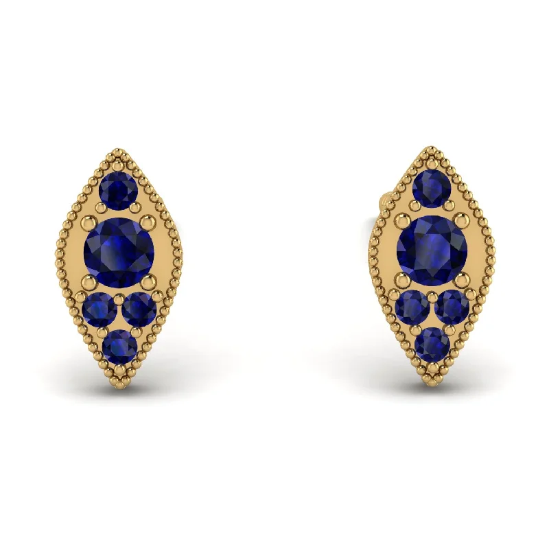 Chic Gold Earrings For Casual Look-Milgrain Marquise Sapphire Earrings - Faye No. 73