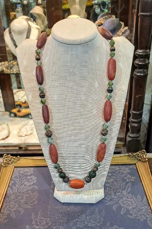 Handcrafted Chain Necklace For Special Gifts-Necklace in sterling silver with old benzahir stones and old carnelian