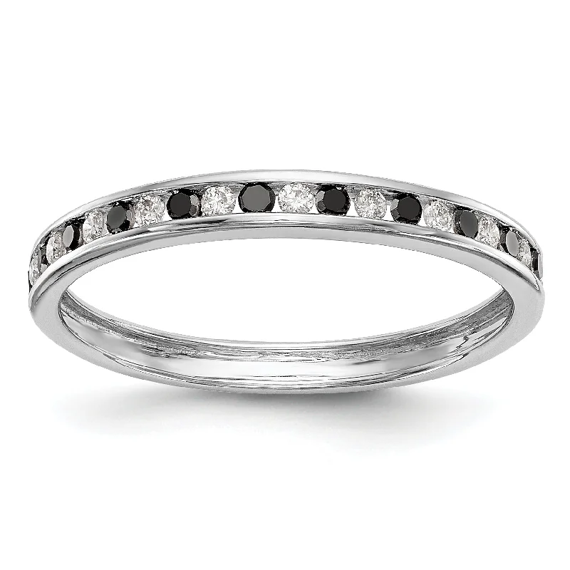 Simple Gold Wedding Bands For Modern Brides-14k White Gold Black & White Diamond Channel Set Band