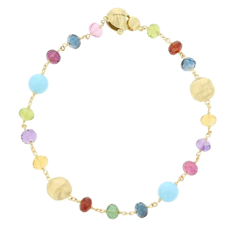 Dainty Gold Bracelets For Women-18K Yellow Gold Mixed Gemstone and Turquoise Single Strand Bracelet