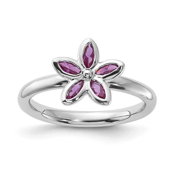 Unique Men’s Rings For Wedding Day-Sterling Silver Stackable Expressions Created Ruby Flower Ring Size 6