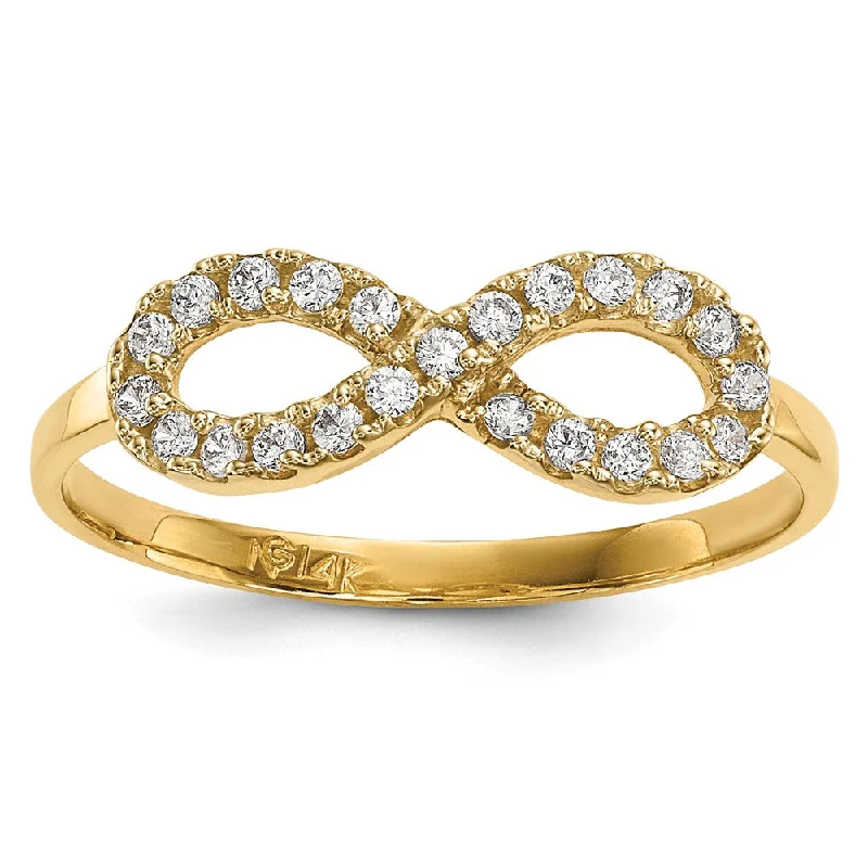 Trendy Engagement Rings With Colored Gemstones-14k Yellow Gold CZ Infinity Symbol Ring