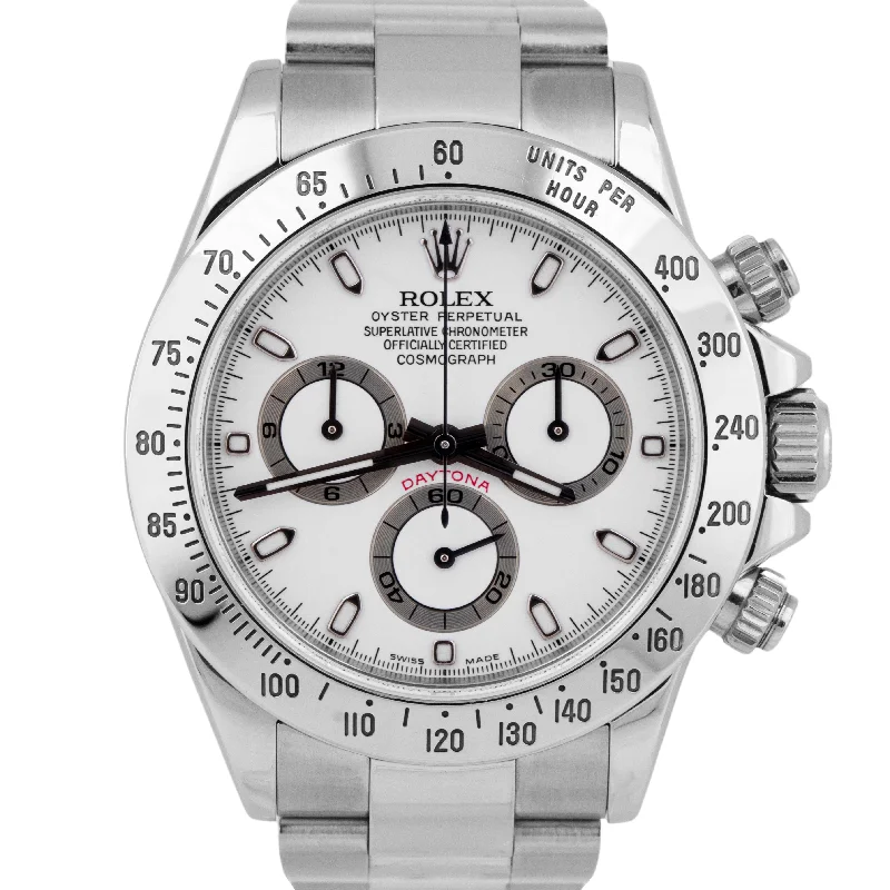 Solar Watches For Outdoor Enthusiasts-Rolex Daytona Cosmograph White Stainless Steel 40mm Chronograph Watch 116520