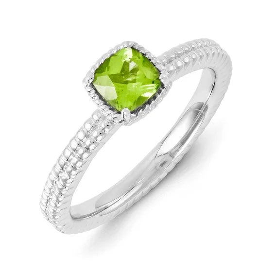 Personalized Promise Rings For Special Occasions-Sterling Silver Stackable Expressions Cushion Peridot Ring