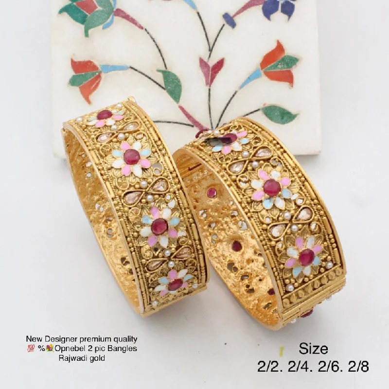 Sparkling Custom Bangles For Wedding Jewelry-Pooja Bangles Gold Plated Bangles Set