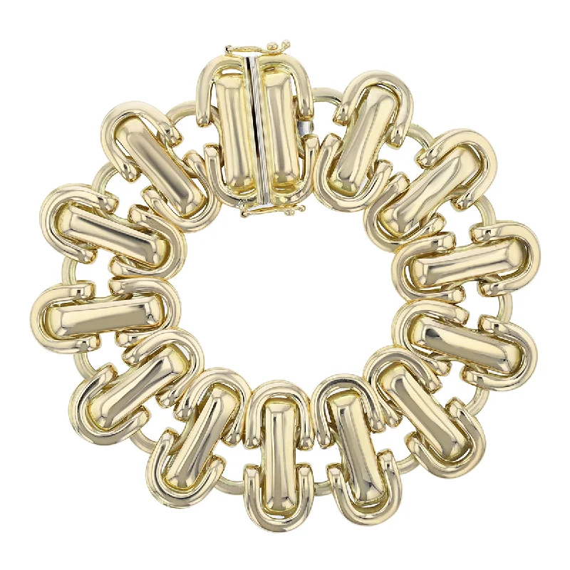 Fashionable Bracelets For Casual Wear-1-Inch Wide 14K Yellow Gold Link Bracelet