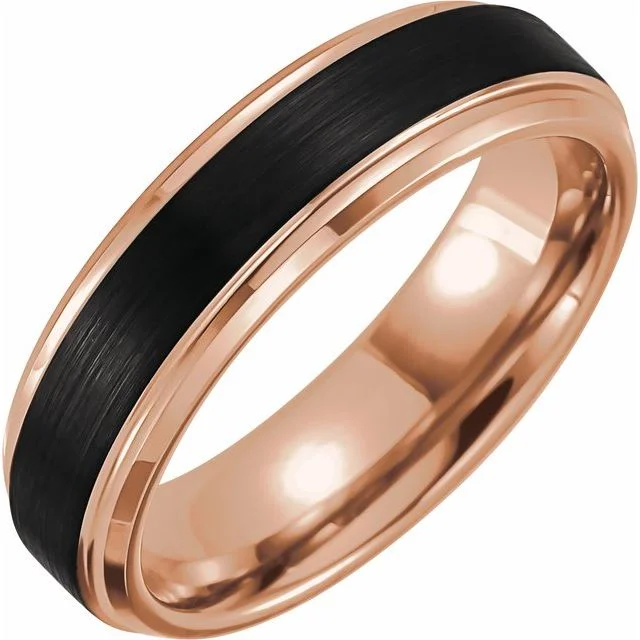 Handmade Diamond Rings For Bridal Jewelry-18K Rose Gold PVD & Black PVD Tungsten 6 mm Band with Satin Finish - Size 11.5