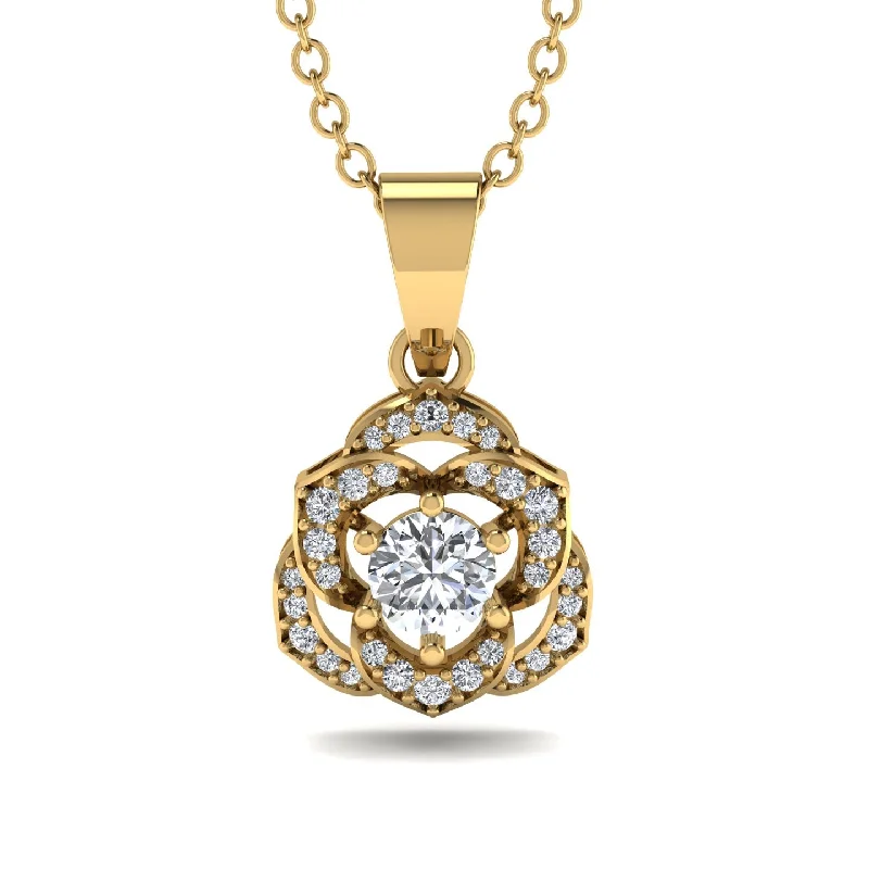 Custom Initial Necklace For Personalized Style-Golden Rose Blossom Necklace With Exquisite Diamond Detailing - Reign No. 1