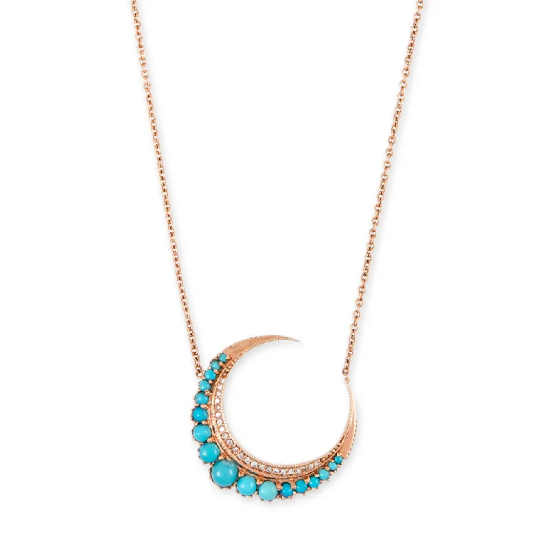 Personalized Gold Necklace For Bridesmaids-LARGE TURQUOISE CRESCENT MOON NECKLACE