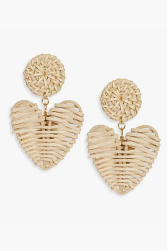 Luxury Diamond Earrings For Bridal-Natural Rattan Hearts Earrings