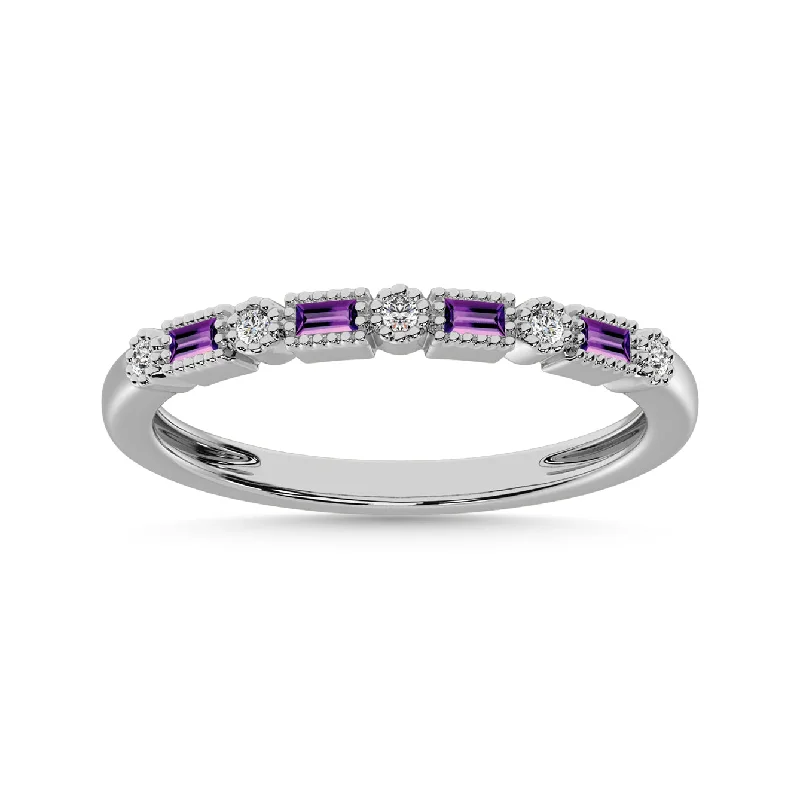 Simple Custom Engagement Rings For Brides-10K White Gold Amethyst and Alternate Diamond 1/4 Ct.Tw. Anniversary Band