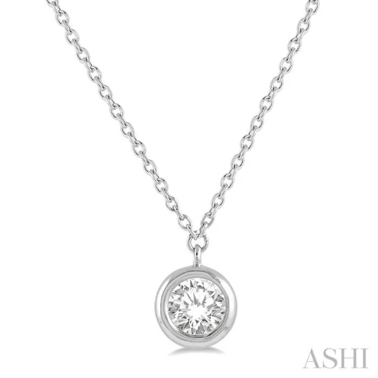 Simple Gemstone Necklace For Office Wear-1/3 ctw Round Cut Diamond Necklace in 14K White Gold