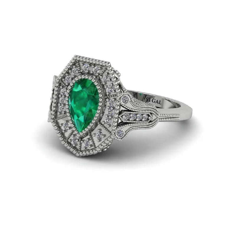 Custom Gemstone Engagement Rings For Her-Emerald Pear Cut Art Deco Engagement Ring - Rosalind No. 6