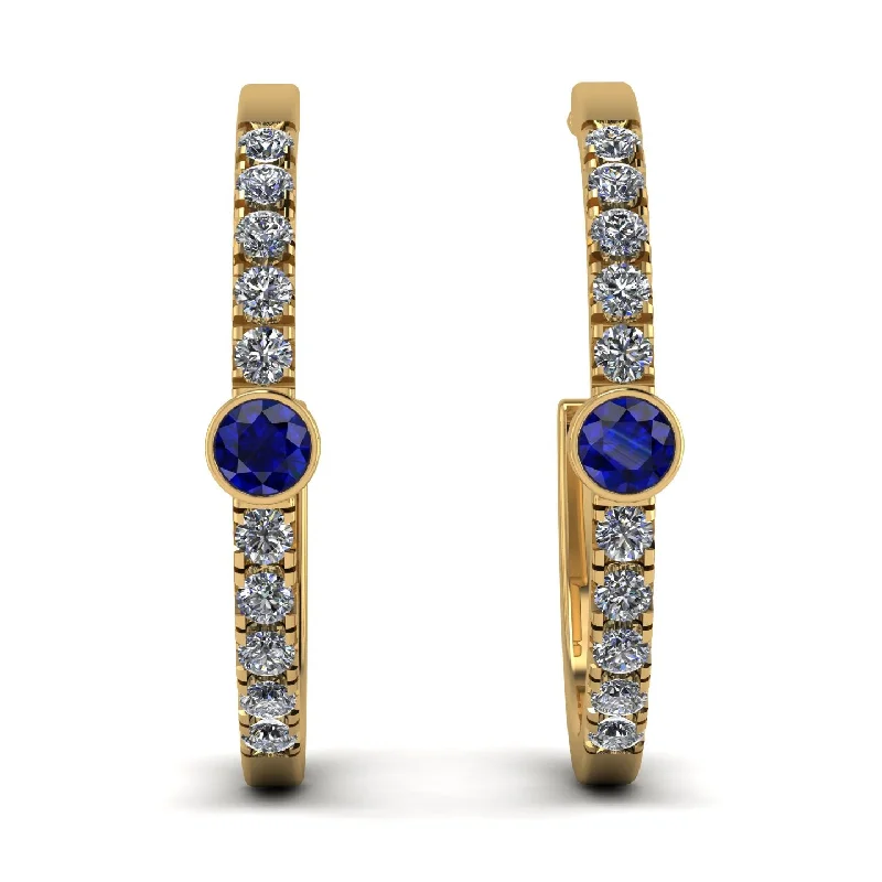 Classic Silver Hoop Earrings For Casual Wear-Hoop Sapphire Earrings Micro Pave - Ansley No. 13