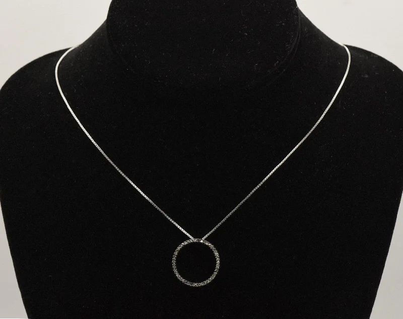 Custom Gemstone Necklace For Holiday Gifts-Vintage Diamond Sterling Silver Hoop Pendant on Sterling Silver Chain Necklace - 18"