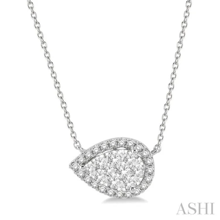 Simple Pendant Necklace For Casual Outfits-1/2 ctw Pear Shape Round Cut Diamond Lovebright Necklace in 14K White Gold