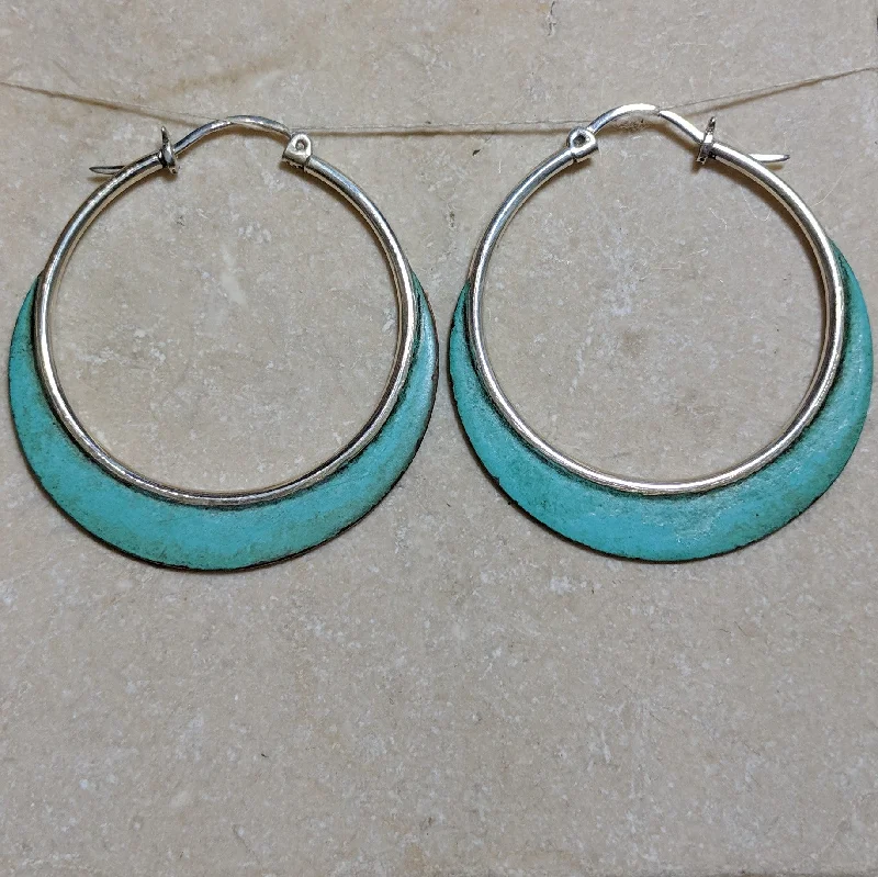 Simple Silver Stud Earrings For Office-Large Patina Hoops